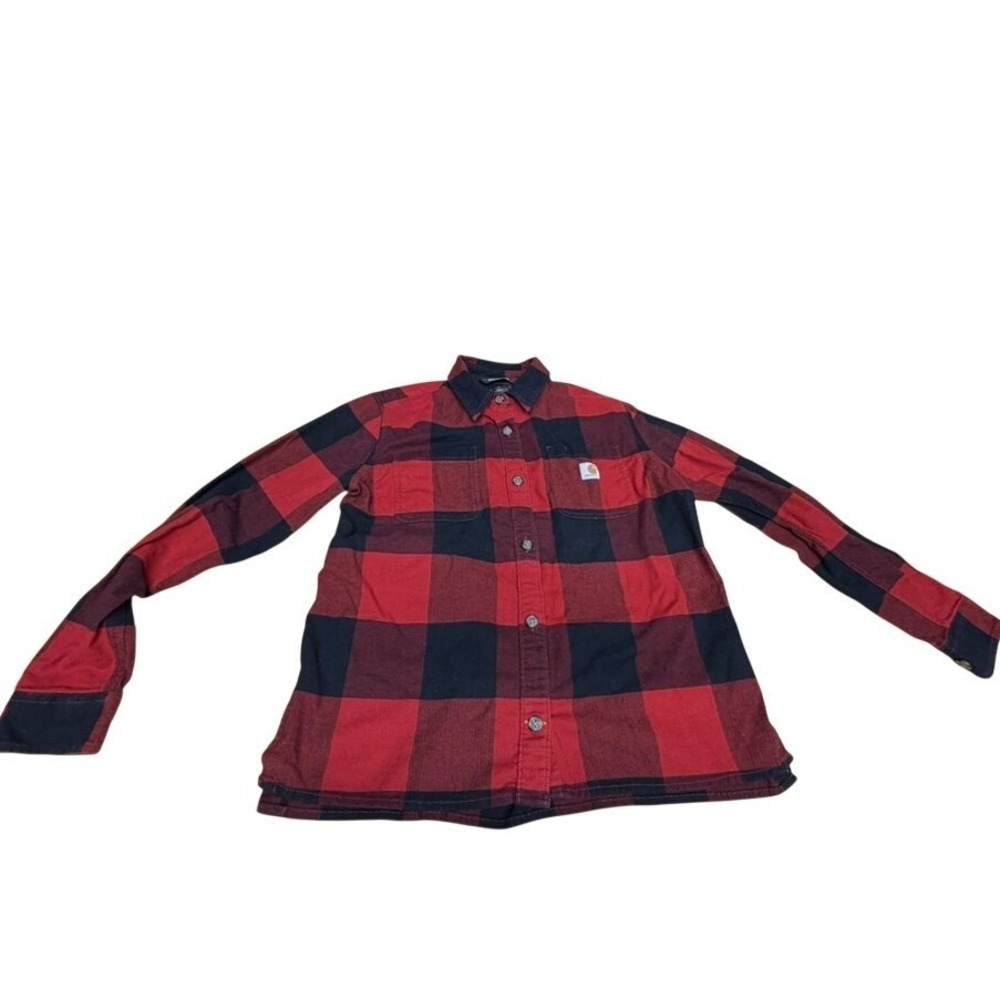 "Carhartt" Womens Red Black Buffalo Plaid Flannel Shirt Loose Fit Size S 4-6
